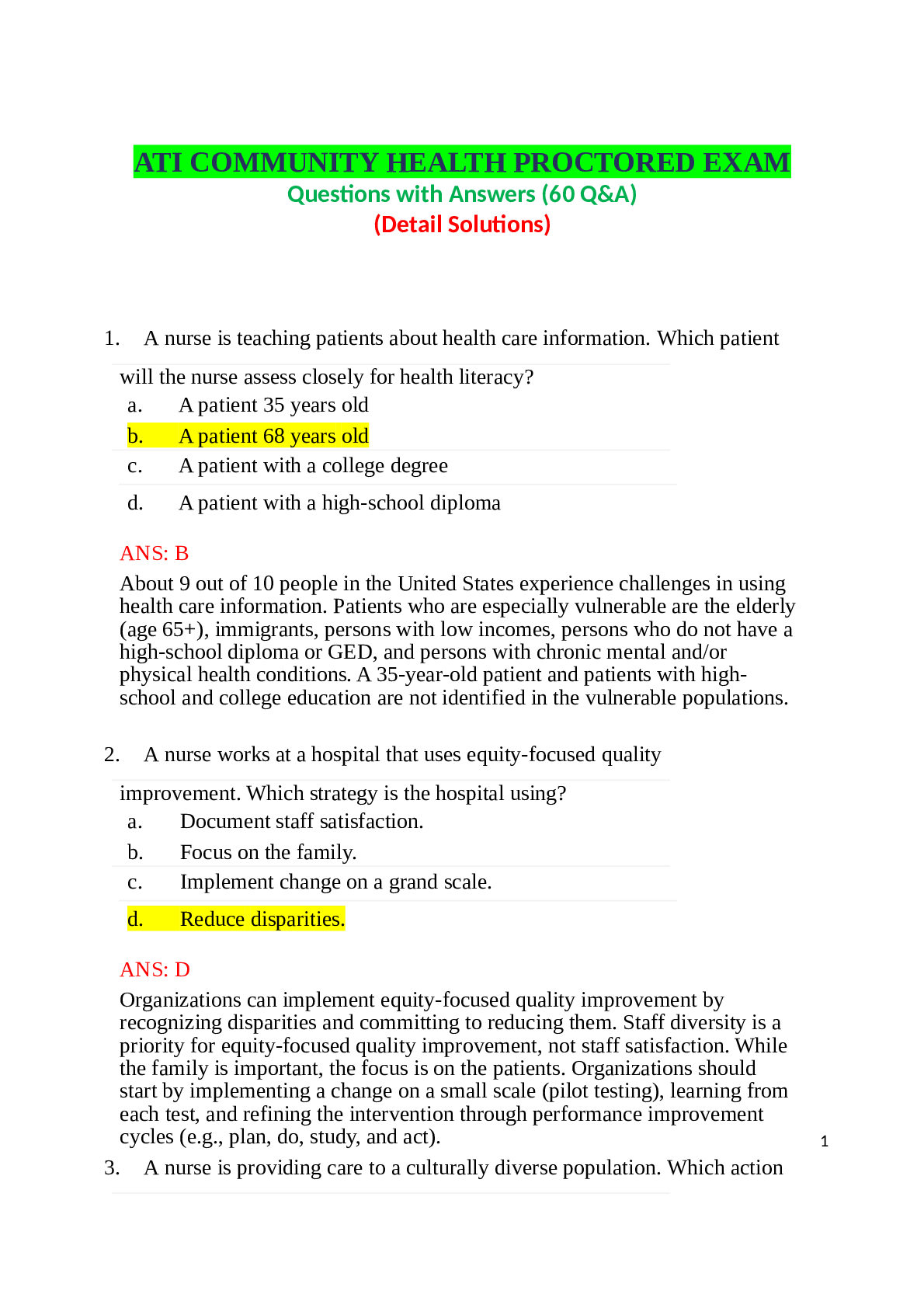 Preview image for ATI COMMUNITY HEALTH PROCTORED EXAM LATEST 2022-2023
